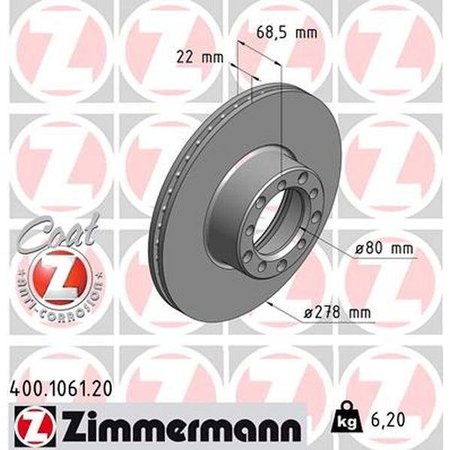ZIMMERMANN Brake Disc - Standard/Coated, 400.1061.20 400.1061.20